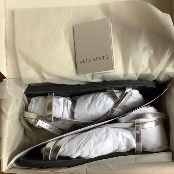 AllSaints Tyla Ankle Strap Leather Sandal Silver SZ EU 40 - Picture 10 of 13